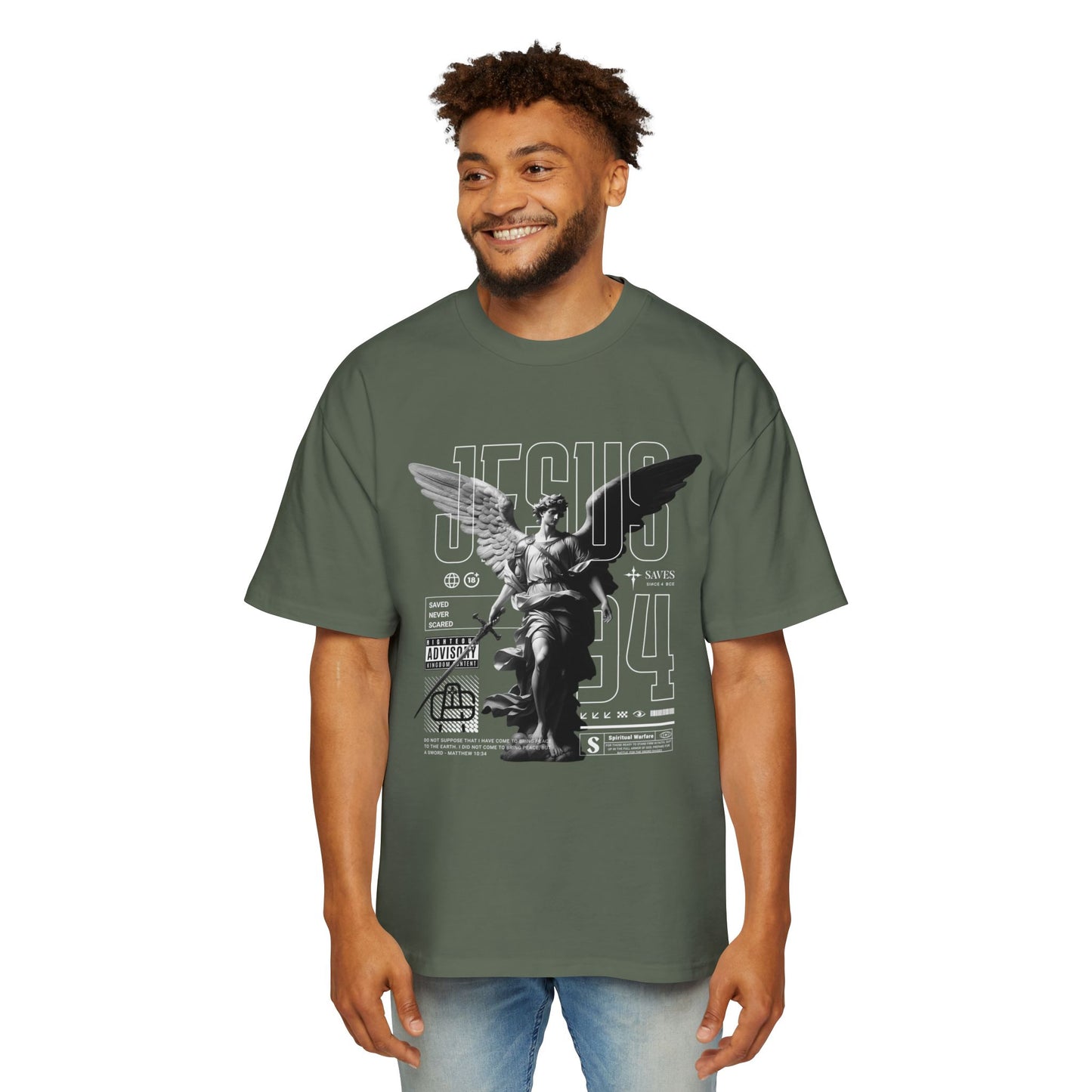 A Spiritual Warfare Men's Heavy Oversized Tee