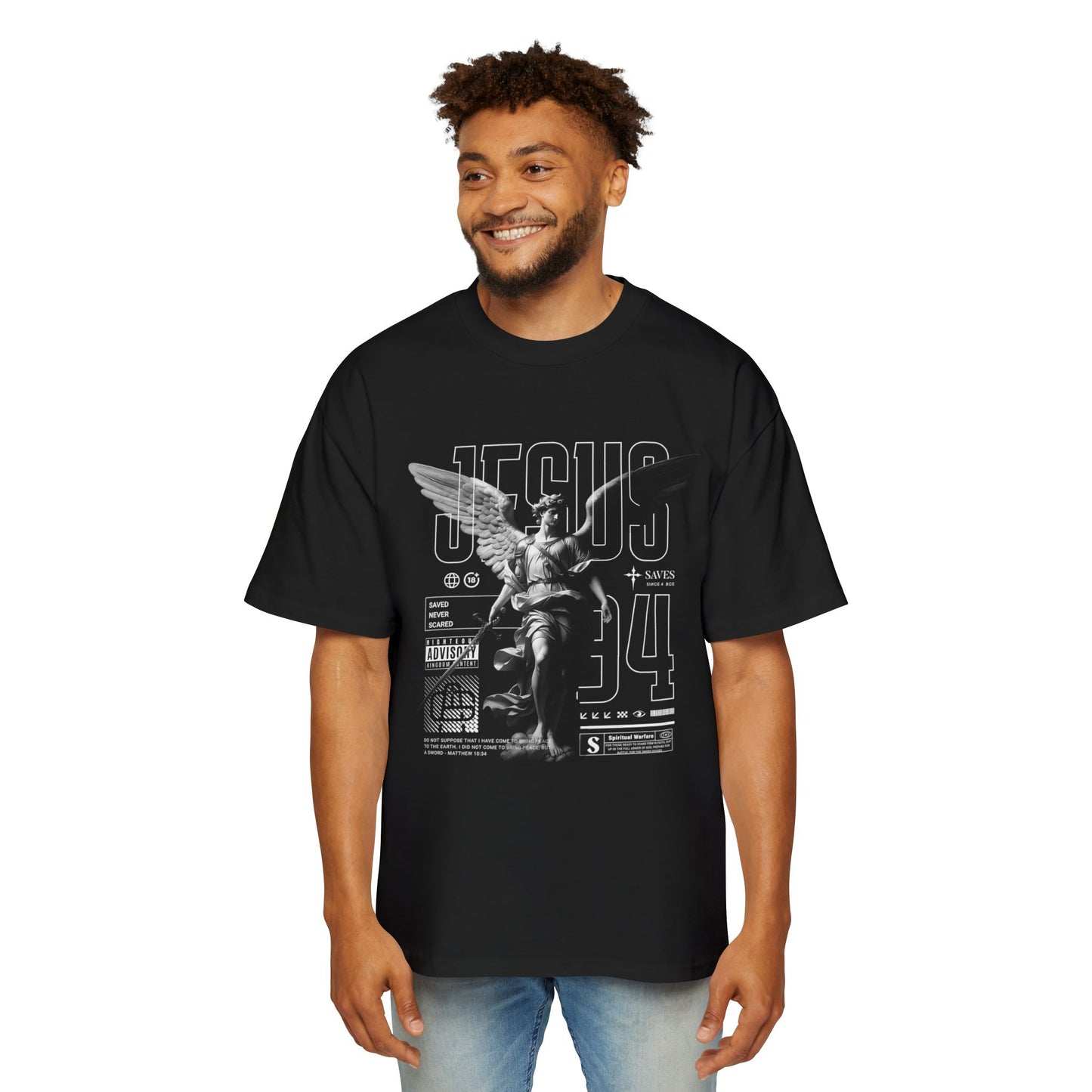 A Spiritual Warfare Men's Heavy Oversized Tee