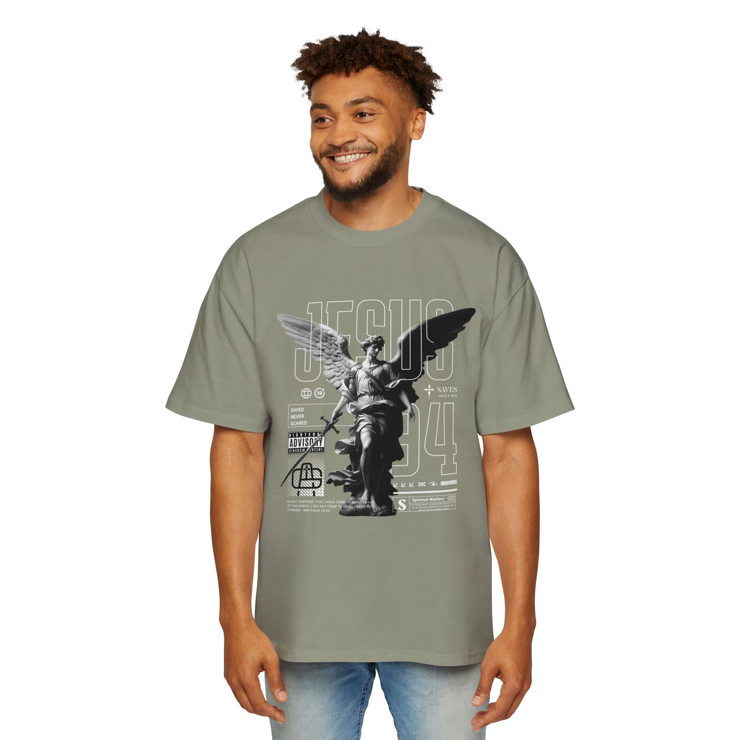 A Spiritual Warfare Men's Heavy Oversized Tee