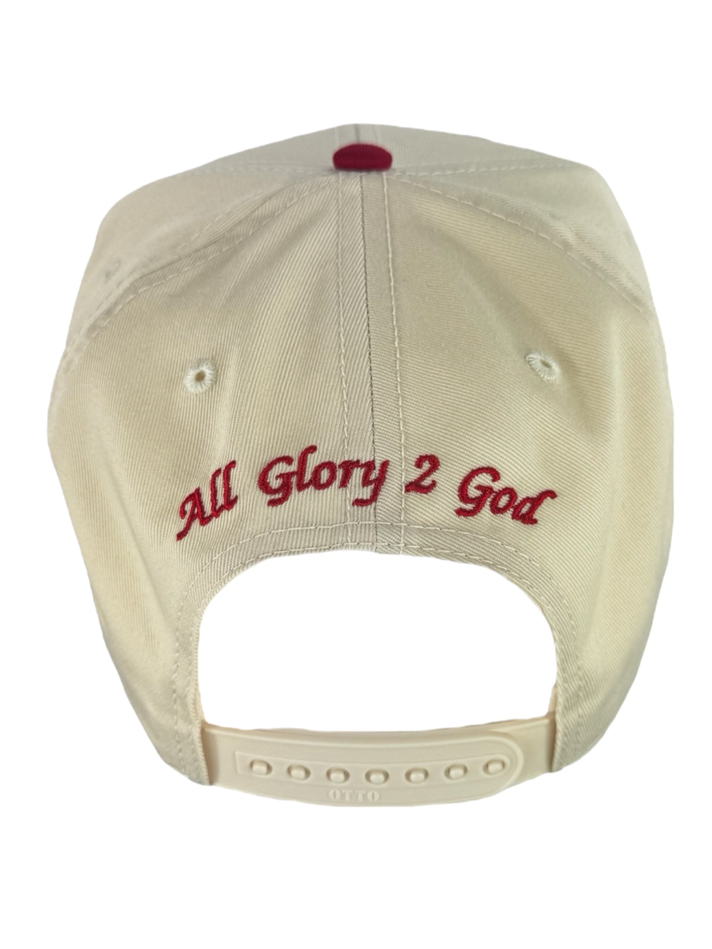 5 Panel Mid Profile Baseball Cap natural cream and red color