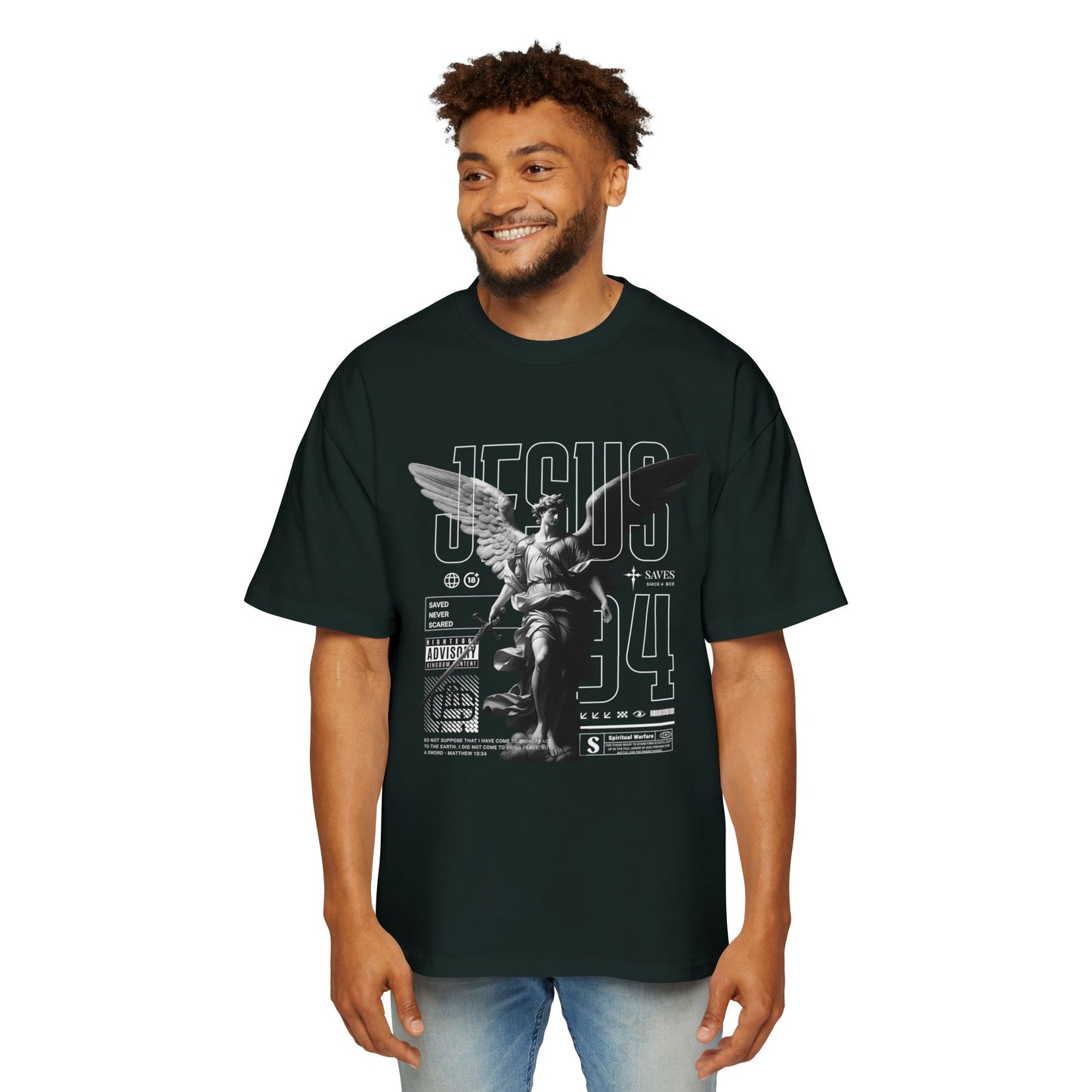 A Spiritual Warfare Men's Heavy Oversized Tee