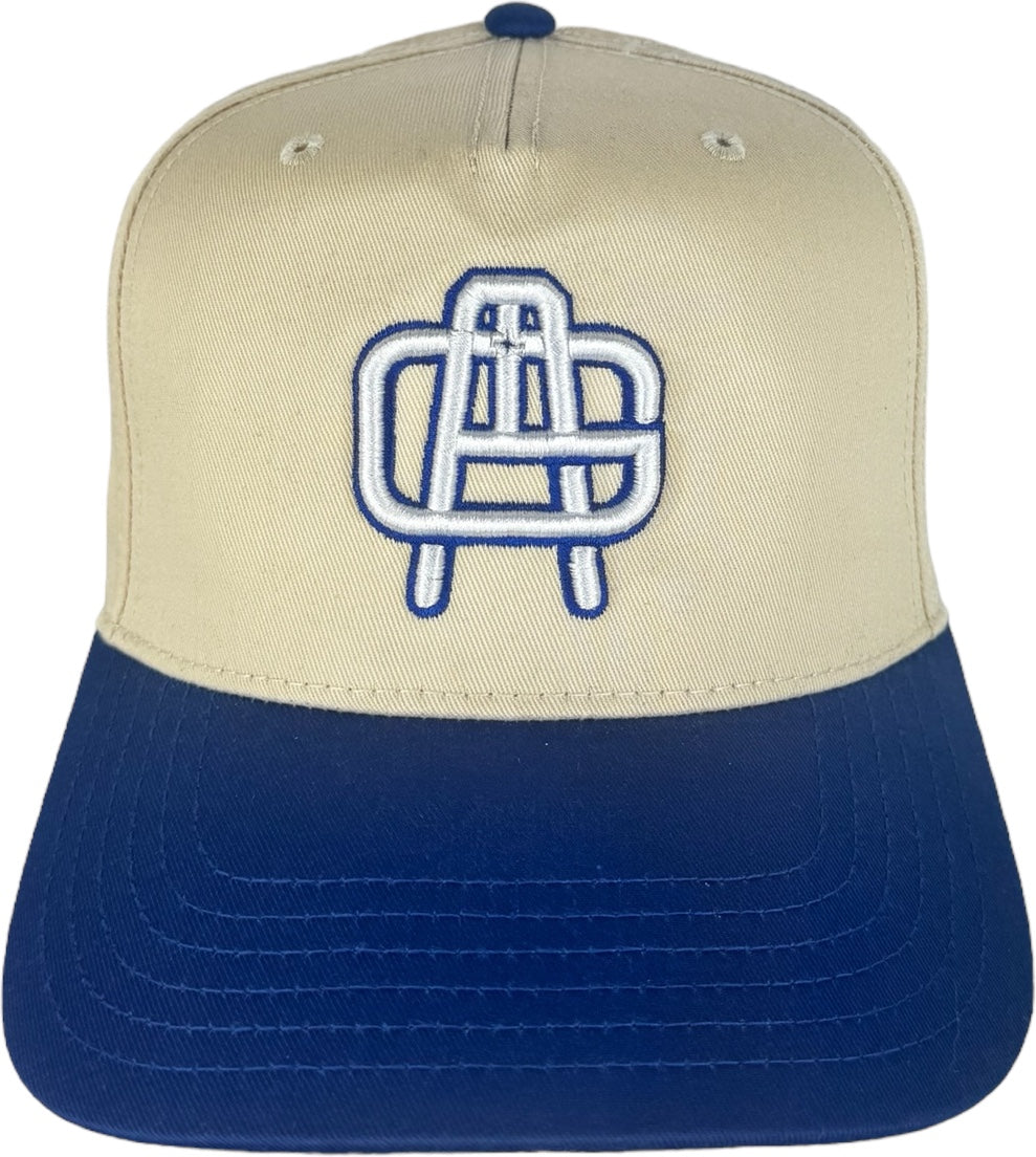 5 Panel Mid Profile Baseball Cap natural cream and royal blue color