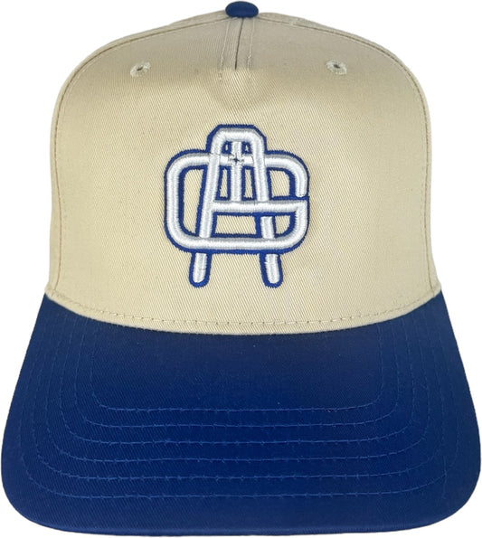 5 Panel Mid Profile Baseball Cap natural cream and royal blue color